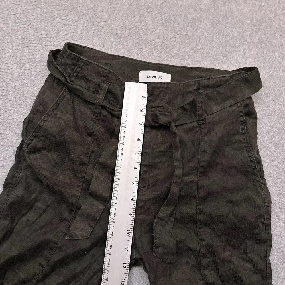 Level 99 Bette Seamed Trouser Size 28 Midnight Camo Belted High Rise Linen Blend - Picture 7 of 11